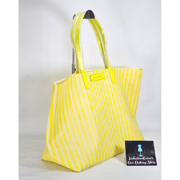 Drunk Elephant Women's Yellow Neon White Striped Lightweight Tote Bag XL 400 - Picture 5 of 13